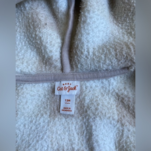 Cat & Jack Toddler Boy’s Cream Fleece Hoddie Jacket Size 12 Months - Picture 2 of 3